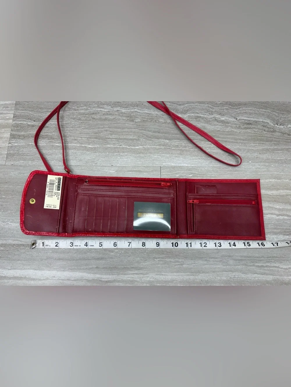 NEW! Rolfs VTG  Red Embossed Leather Crossbody Passport Purse Wallet